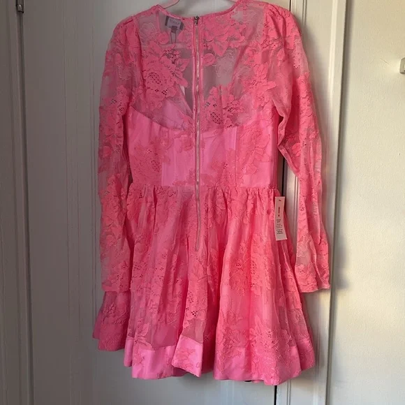 NWT Bardot Ellie Lace Corset Dress Hot Pink Bloom XL Mini Skirt Long Sleeve - Picture 7 of 10